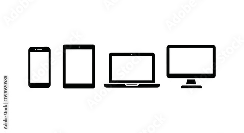 digital electronic devices and gadgets illustration showing various responsive screen sizes for modern technology concepts.