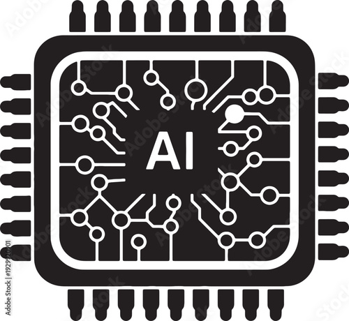 AI Microchip Silhouette Icon – Artificial Intelligence Technology Graphic