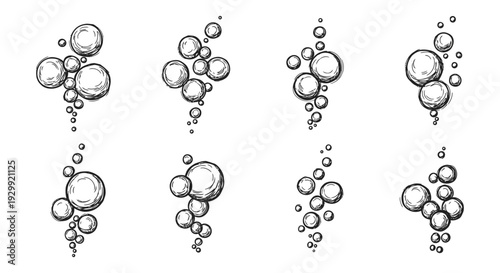 hand-drawn bubbles rising and floating a graphic element with a sketchy doodle style for design and abstract textures.