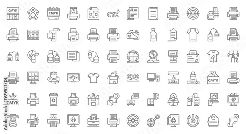 modern collection of line icons representing printing and print services ideal for graphic design and business concepts.