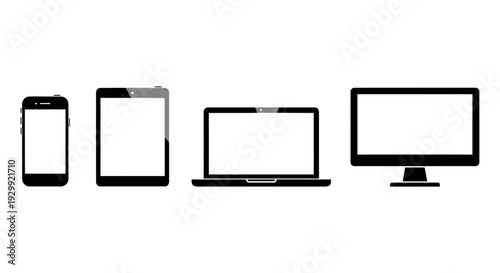modern digital devices featuring a smartphone tablet laptop and computer monitor on white illustrating responsive design.