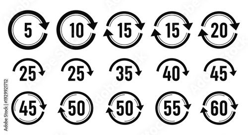 modern digital timer icons displaying various duration and refresh cycles perfect for ui ux design elements and app development