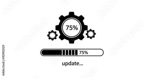 system update progress bar and gears showing 75 completion illustrating software installation maintenance or development process