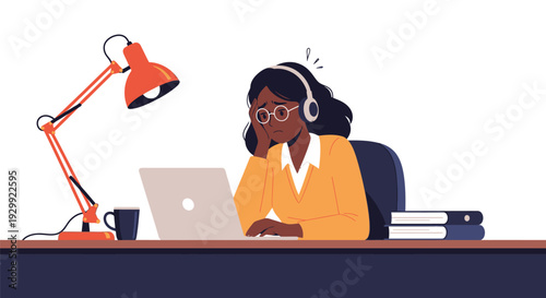 Stressed Young Woman Overwhelmed by Work or Study, Experiencing Burnout at Home Office. Remote Work Fatigue, Mental Health, and Pressure Concept.