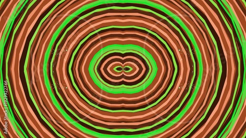 vibrant green and brown concentric circles with glowing dots