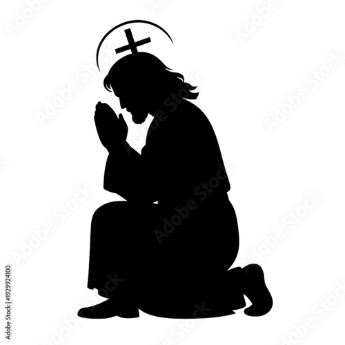 Jesus Christ Kneeling in Silent Prayer Silhouette
