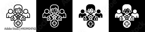 Care Team Icon Set In Black And White Filled Style Collection