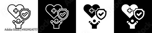 Health Protection Icon Set In Black And White Filled Style Collection
