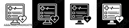 Health Monitor Icon Set In Black And White Filled Style Collection