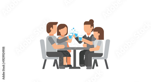 Group of people toasting with glasses at a table.