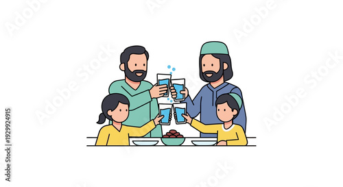 Family sharing a meal together with drinks.