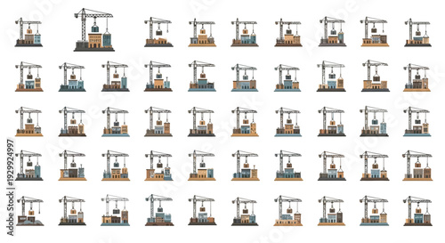 Collection of various industrial cranes and construction equipment icons.