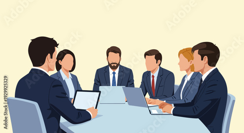 Corporate Business Meeting Illustration: Professional Team Collaboration and Strategy Session