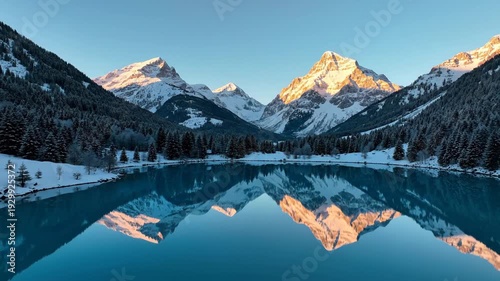 Wallpaper Mural Snow-capped Mountains Reflecting in a Clear Lake at Dawn Torontodigital.ca