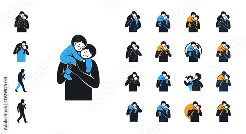 Vector illustrations of people wearing masks in various poses and colors.
