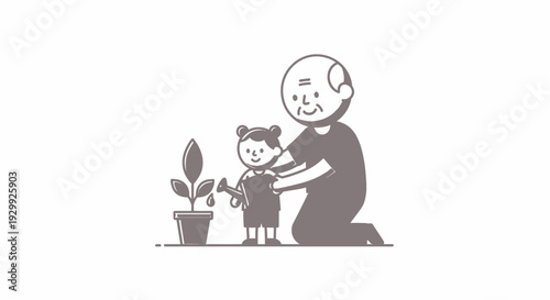 Father and daughter planting a potted plant together.