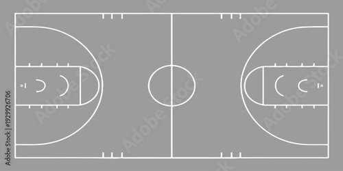 Basketball Court Diagram Top View Sports Court Layout Plan With White Lines And Markings.