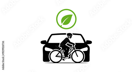 Eco-friendly transportation bicycle and car with green leaf symbol.