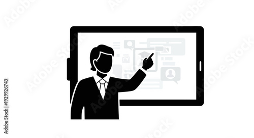 Businessman presenting on a digital tablet with a stylus.