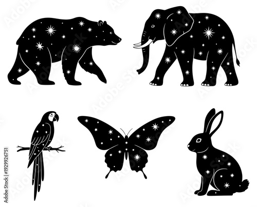 Whimsical constellation animals in a starry night theme