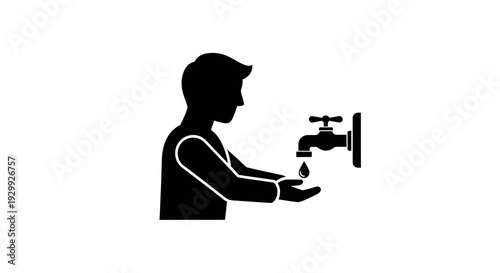 Man washing hands under running tap water.