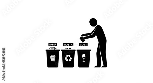 Person disposing waste in recycling bins correctly.