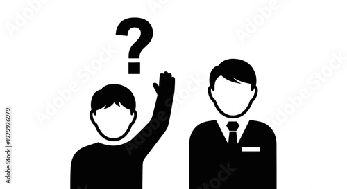 Man in suit and person with question mark above head.