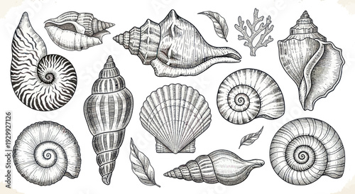 Collection of Vintage Seashell Illustrations - Nautical Marine Life