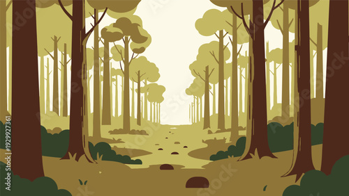 Tall Trees in Forest Landscape Scene.