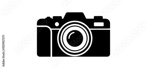 Two vintage cameras, one black, standing by front side