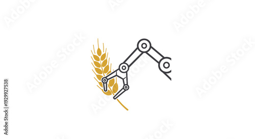 Robotic arm harvesting wheat digitally illustrated.