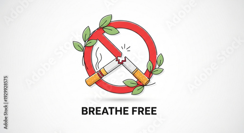 No smoking symbol with cigarettes and leaves breathe free healthy lifestyle concept