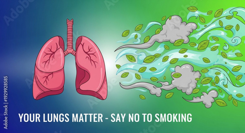 Healthy lungs versus polluted air with smoke and toxins anti smoking concept with vibrant gradient background