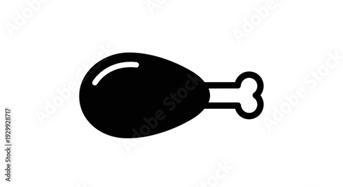 A simple black and white illustration of a chicken drumstick on a plain white background viewed from the side