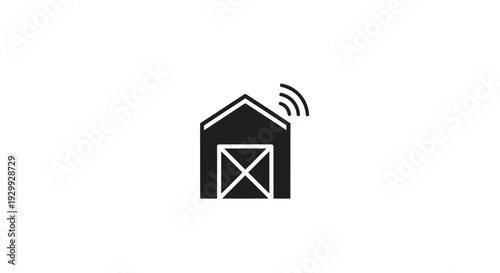 Simple black barn icon with wireless signal symbol.