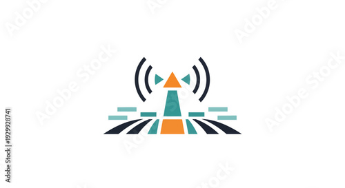 Telecommunication Tower with Signal Waves and Roadway.