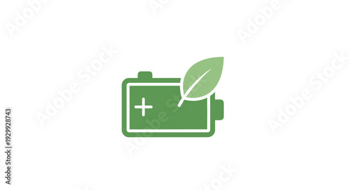 Green battery icon with leaf symbolizing eco-friendly energy.