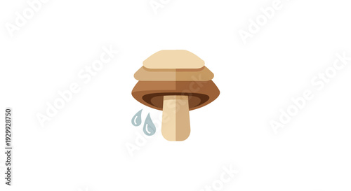 A cartoon mushroom with raindrops beside it, simple design, white background.