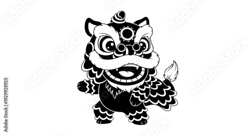 Traditional Chinese lion dance performance illustration showcasing culture and heritage