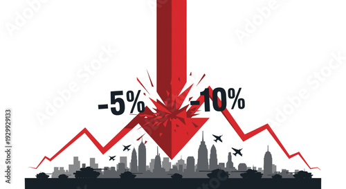 Financial crisis hitting cityscape hard with sharp decline in economic indicators from high-rise perspective