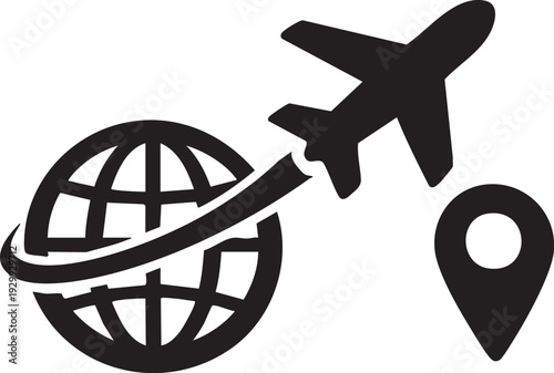 Airplane flying around the globe travel icon vector illustration
