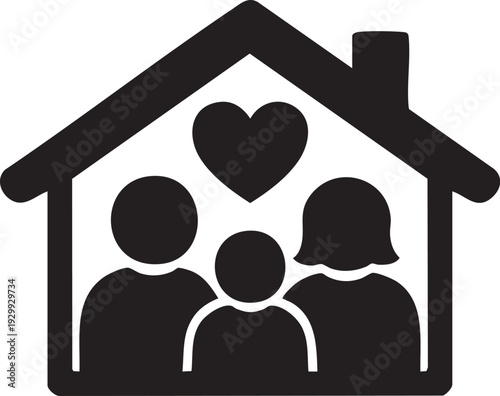 Family at home vector illustration with heart and people symbols