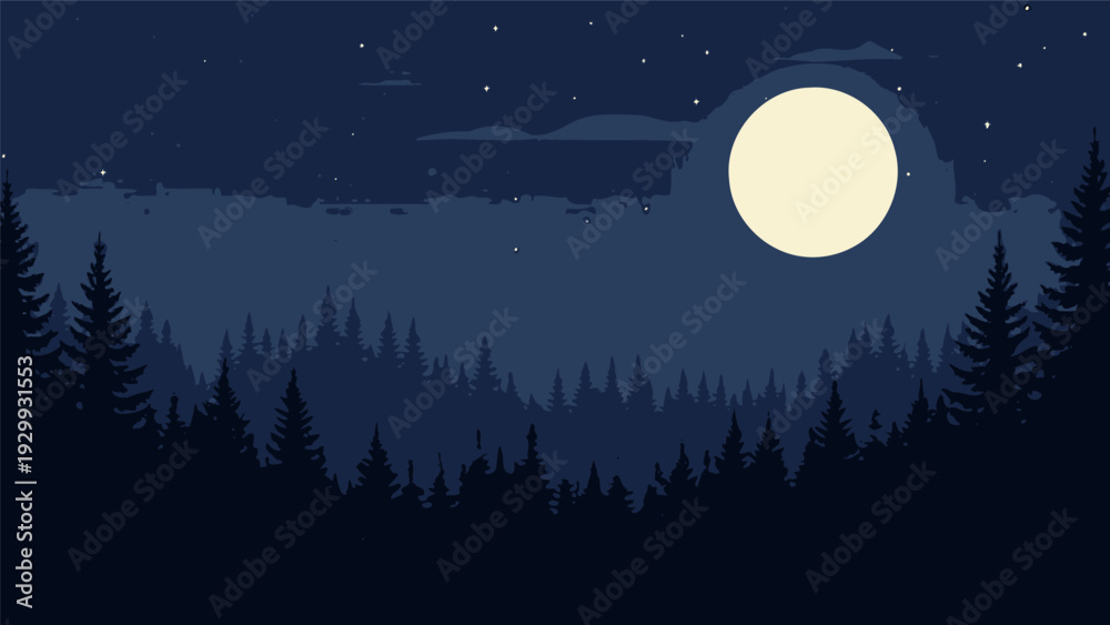 Fototapeta premium Full Moon in Dark Night Sky.