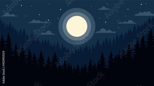 Full Moon in Night Sky Illustration.