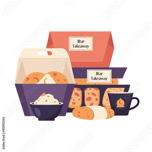 Preparing Iftar with assorted snacks, drinks, and food in containers