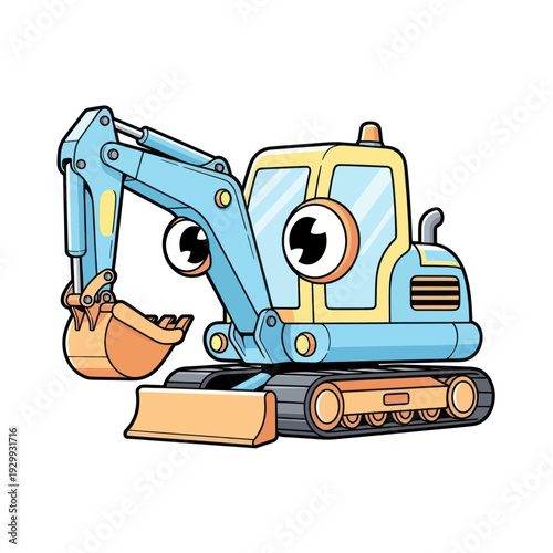 Cute Cartoon Excavator - Funny Construction Vehicle Character