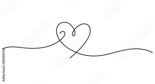 Minimalist continuous line drawing of a heart shape with a flowing elegant line creating a sense of love connection