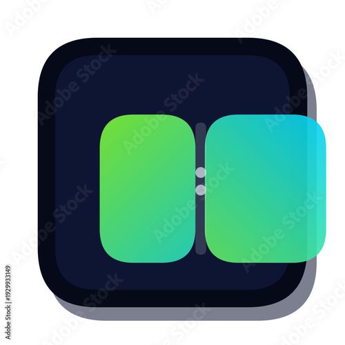 Split view panes icon, dark mode neon gradient UI vector