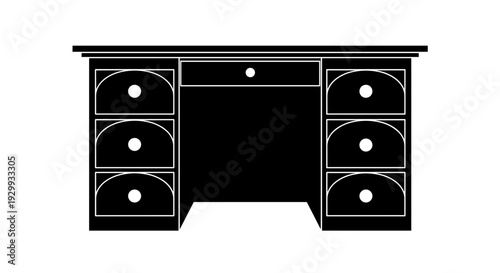 Classic wooden desk silhouette with drawers and a central opening representing office study and home workspace