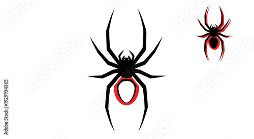 Stylized Black Widow Spider Icon and Silhouette, Danger Symbol